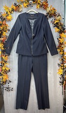 Dana Buchman 2 Piece Blazer Jacket Pant Slacks Suit Set Gray Gold Zipper size 6