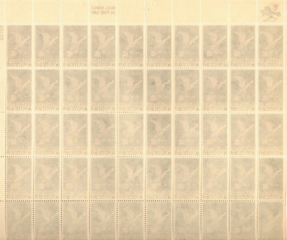 USA 1968 REGISTER & VOTE, EAGLE WEATHER VANE PANE 50 STAMPS 6 CENT SC 1344 MNH - Image 4 of 4