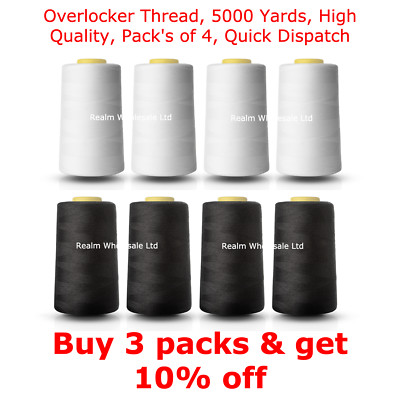 Overlockgarn Polyester Nähmaschine Industrie - 5000 Yard x 4 Konen UK