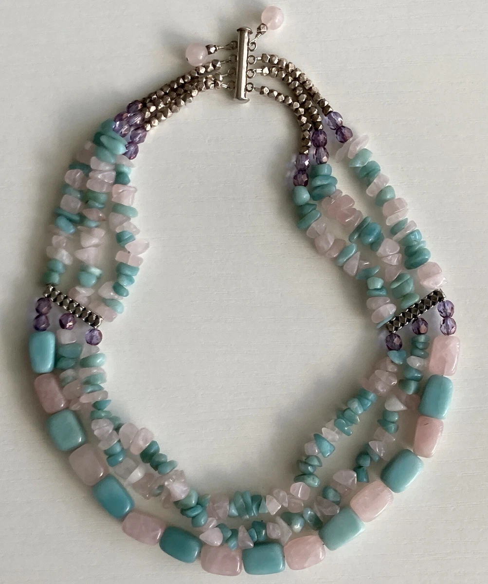 Amazonite Rose Quartz Gemstone Sterling Silver 925 Multi Strand