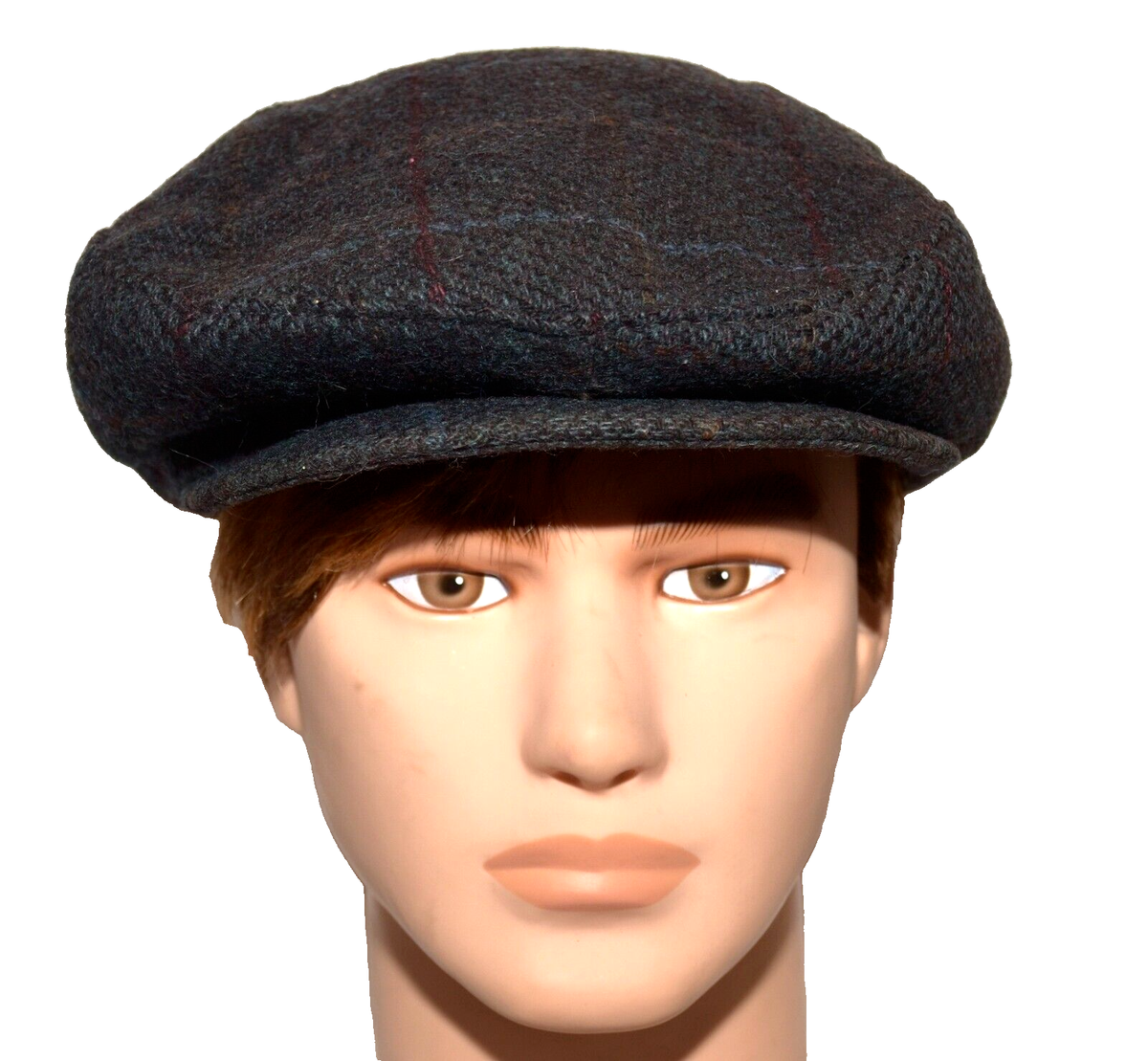 Vintage Sima Int Charcoal Plaid Wool Snap Brim Newsboy Cabbie Hat