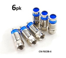 6-PACK F-Type Male RG6 Blue Compression Connector for Coax Cable, CN-F6C0B-6