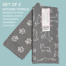 2-PK Cupcakes Cashmere Reverse Terry Rayon From Bamboo Kitchen Towels Gray Dog