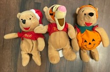 Lot of 3 Disney Bean Bags Tigger Dressed as Pooh, Pumpkin Pooh, Santa Pooh