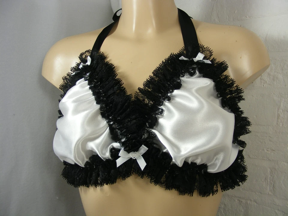 Conjunto de bragas sujetador satinado blanco sissy ropa interior lencería bragas HOMBRE O MUJER Foto 4 de 4