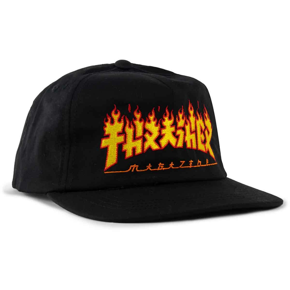 Thrasher Magazine GODZILLA FLAME Snapback Skateboard Hat BLACK