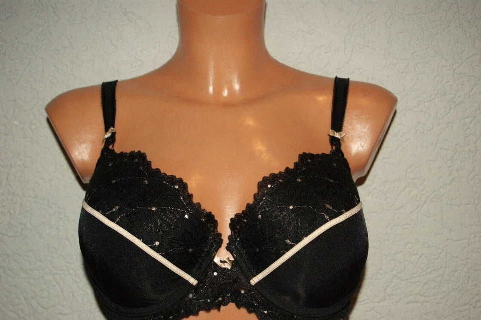 Bügel - BH * Bra sanft glänzend schwarz Spitzenbesatz leicht gepolstert Gr. 85 C - Bild 3 von 4