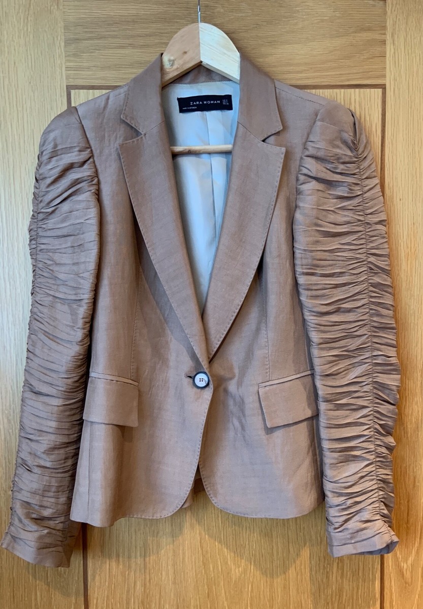 ZARA Ruched Sleeve Blazer Jacket Size S UK 10 Shimmer Ramie Party Occasions  VGC