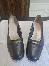 Vintage Ferragamo charcoal gray, square heel pumps, Slight Tear On One Side see
