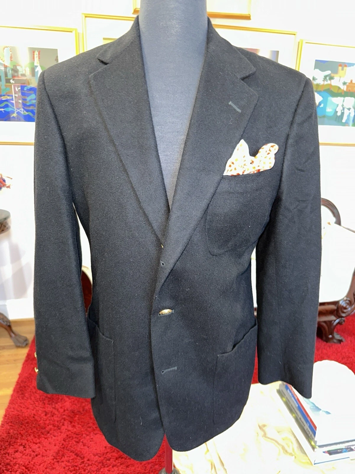TOM JAMES, 100% CASHMERE, MEN'S DESIGNER, LUXURY, BLACK BLAZER Size: 40L
