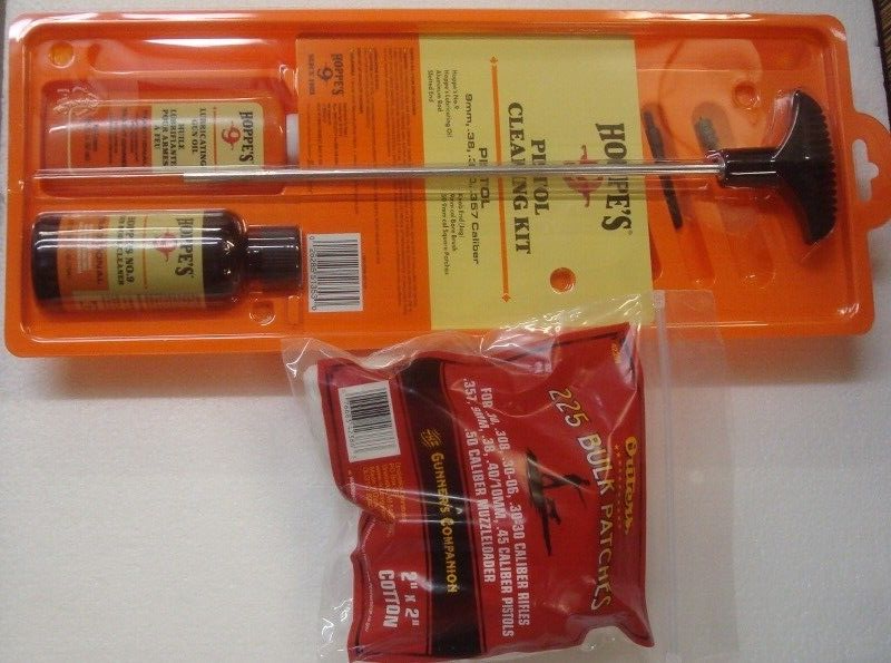 HOPPES PISTOL CLEANING KIT 9MM 38 357 HOPPC038B **BONUS** with 200