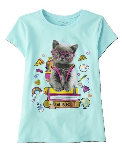 New TCP The Children's Place Kitty Cat Books Tee Shirt Size M 7-8 NWT