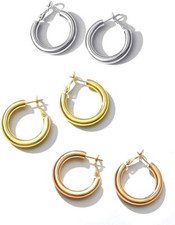 Large Hoop Earrings 3 Pairs of 2" Thick Chunky Ear Hoop for Women Light Weight