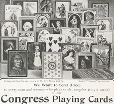 1905 US Playing Card Co.Vtg Print Ad for CONGRESS Single Swap Samples Sent Free!