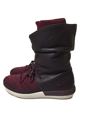 Women's Nike Roshe Two HI Flyknit Sneakerboot, 861708 600 Sz  8 Deep burgundy