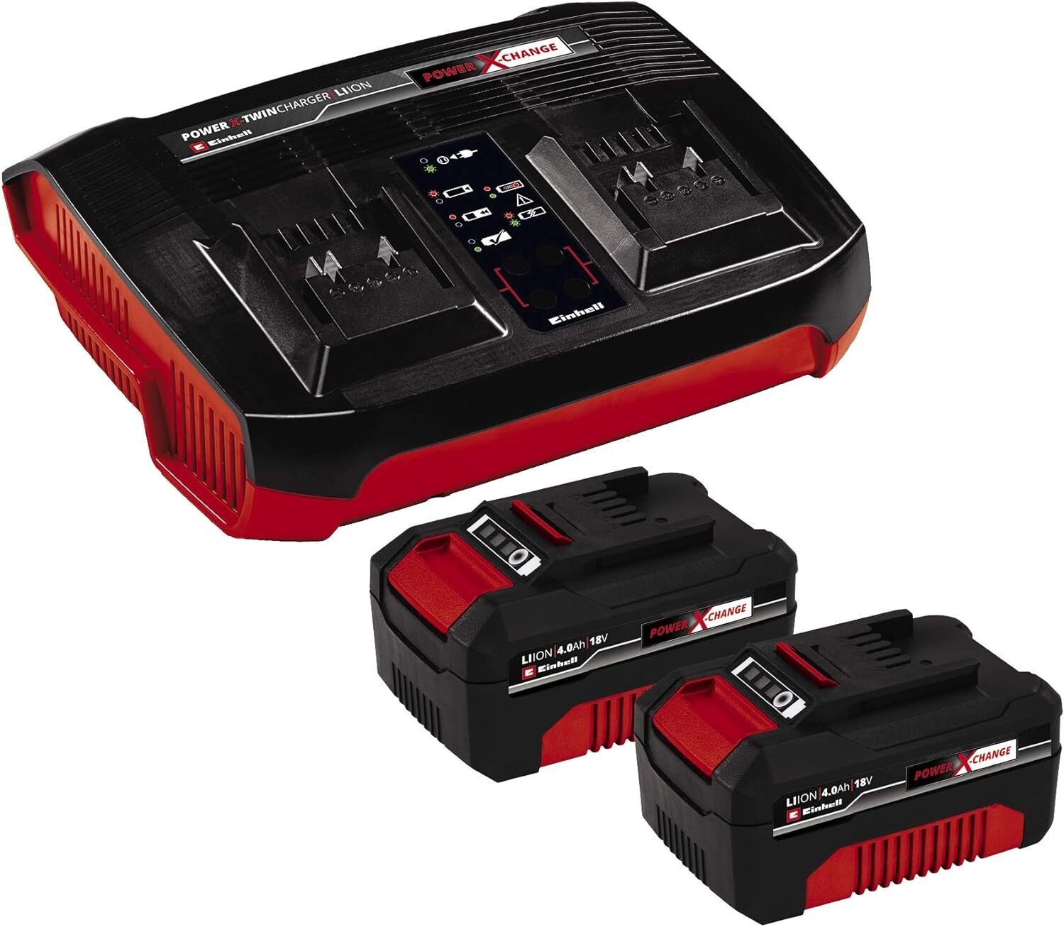Originale Einhell Starter kit 2 batterie da 4,0 Ah e Twincharger Power...