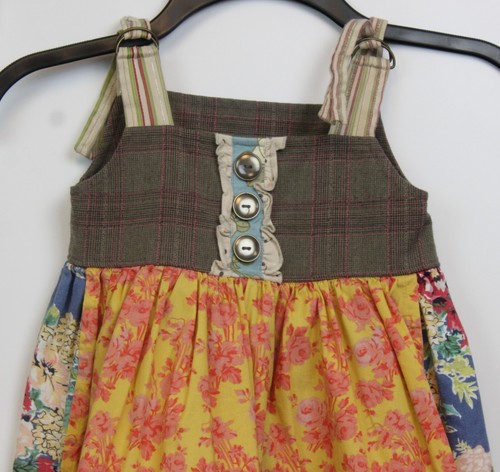 Matilda Jane Apron Dress Pants sz 4 Floral Plaid Ruffle Autumn Fall Roses Strap - Picture 6 of 14