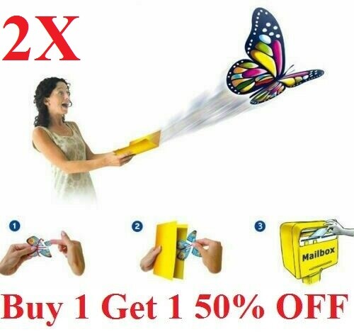 2pcs Flying Butterfly greeting Card book Magic Toy fly wind up