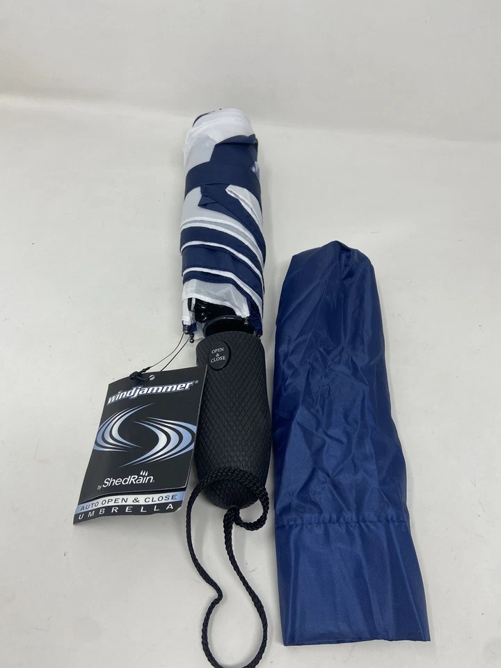 SHED RAIN WINDJAMMER 2282A VENTILADO AUTOMÁTICO ABIERTO Y CERRADO PARAGUAS AZUL MARINO-BLANCO 1794 NUEVO Foto 3 de 4