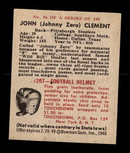1948 Bowman #86 John Clement EX-MT - Bild 2 von 2