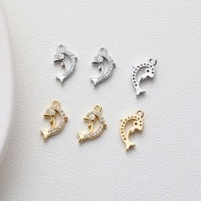 6pcs CZ Pave Dolphin Charm,Cubic Zirconia Dolphin Pendant,Zircon Charm