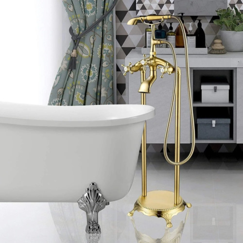 Luxury Freestanding Bathtub FaucetBrushed Brass Single Handle Mixer Tap Shower