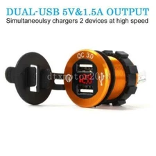 Waterproof Dual QC 3.0 USB Car Charger Socket Power Outlet Red LED Voltmeter