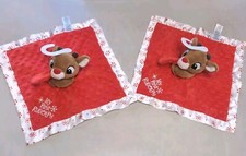 Rudolph Lovey Red Nosed Reindeer Rattle 12x12 Security Blanket Twins Christmas