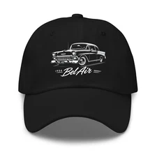 Black 1956 Bel Air Classic Car Dad Hat – Vintage Chevy Cap for Retro Auto Fans