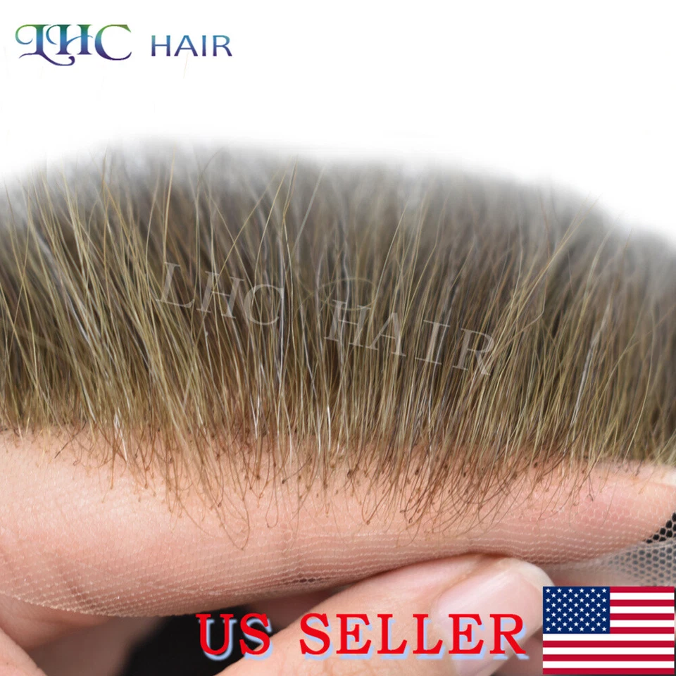 Swiss Lace Front Mens Toupee Human Hair Replacement System Skin PU Hairpiece Wig - Image 2 of 4