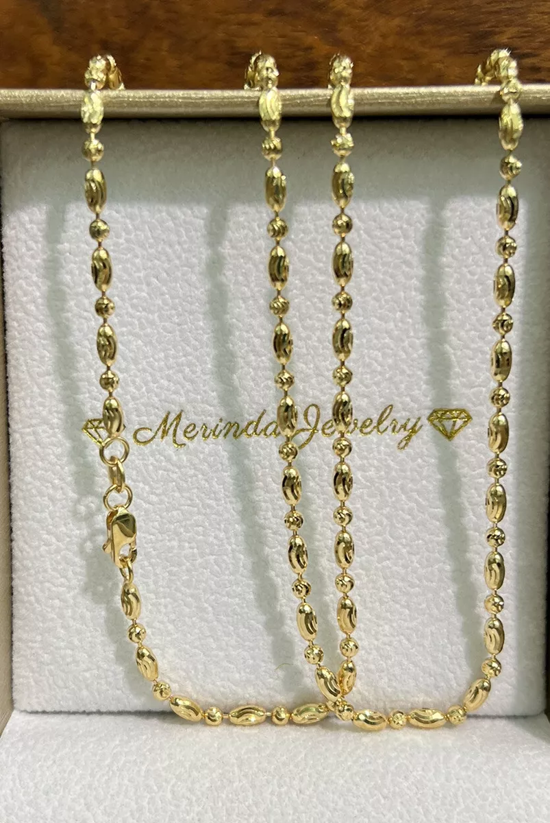 18k Solid Yellow Gold Italian Beaded Chain Necklace, 20”, 9.56 Grams ￼