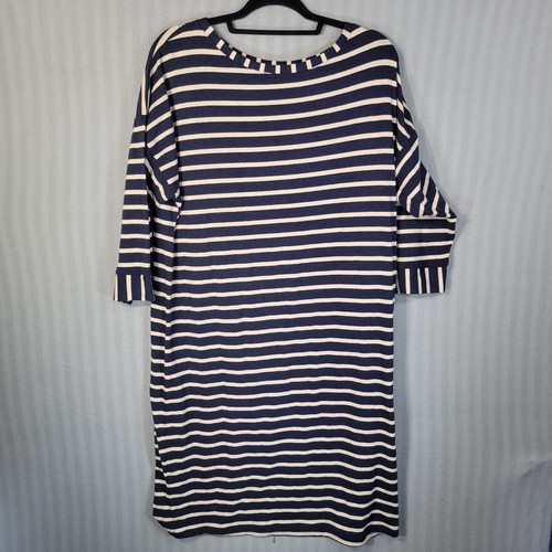 jones new york womens shirt dress XL blue brown nautical stripe jersey stretch