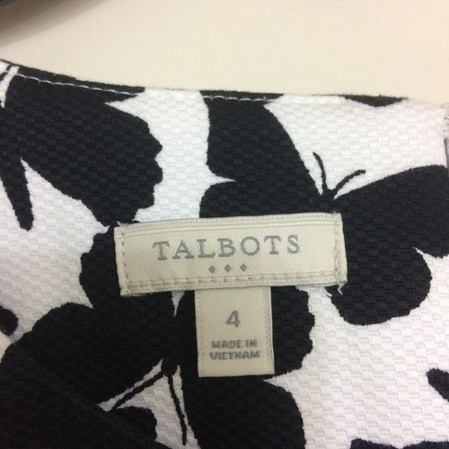 Talbots Women's Sheath Dress Butterfly Animal Print Size 4 Black & White Boho - Picture 4 of 7
