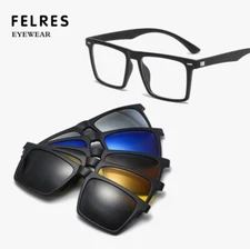 5 in 1 Magnetic Clip Polarized Sunglasses Men Women Square TR90 Glasses Frames