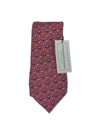 Nwt Vineyard Vines Crabs And Apple Pink Silk Tie
