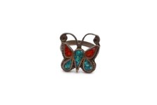 Vintage Native American Navajo Sterling Silver Turquoise Butterfly Ring Size 5