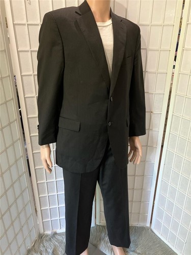 Men's Jack Victor 42R X 36R Black Brown Pinstripe 100% Wool Business Pant Suit - Picture 5 of 8