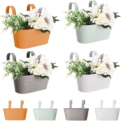 4x Large Hanging Planter Pots Trough Garden Fence Balcony Railing Flower Pot Set