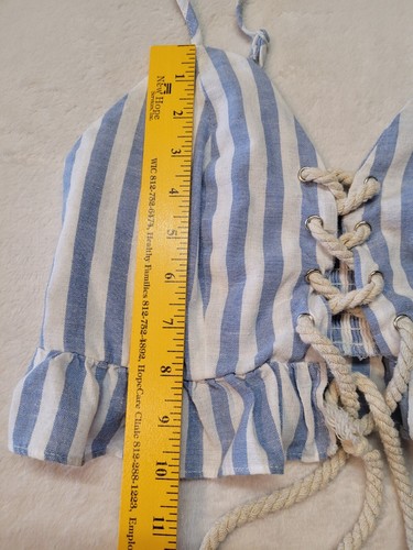 Juniors Blue and White Stripes Cropped Top with Rope Tie in the front Sz Medium - Picture 6 of 12