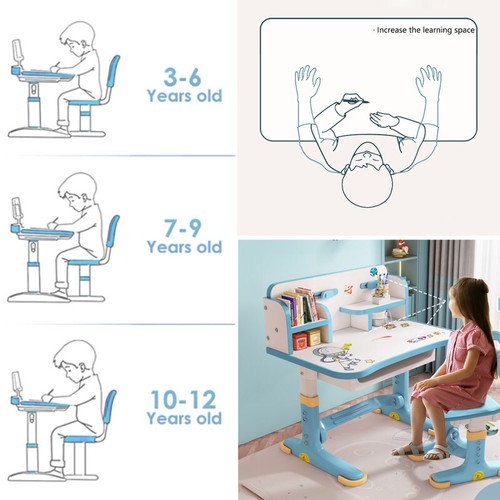 Kids Functional Desk and Chair Set Height Adjustable Children School Study Desk - Picture 7 of 15