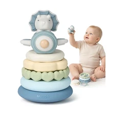 Moonkie Dinosaur Baby Stacking Toys | 7-Piece Silicone Rings for Te... Fast Ship