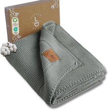 Organic Cotton Baby Knit Blanket 30x40 – GOTS Certified, Alina Green