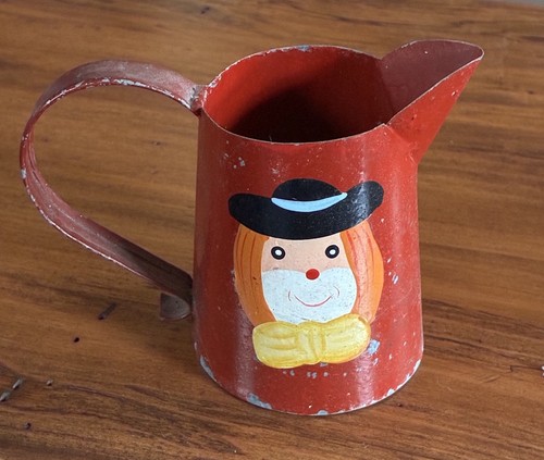 Vintage Red Metal Painted Mini Pitcher with Handle 4 Inches tall 