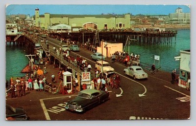 Santa Monica California Pier Street View Cafe CA c1954 Postcard