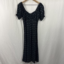 Madewell Sweetheart Puff Sleeve Black Stardot Midi Dress Womens Sz 4 Babydoll