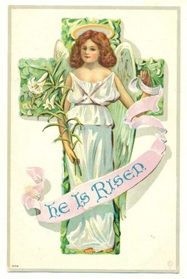 he Is Risen Lady Halo Cross VTG Postcard TM2.