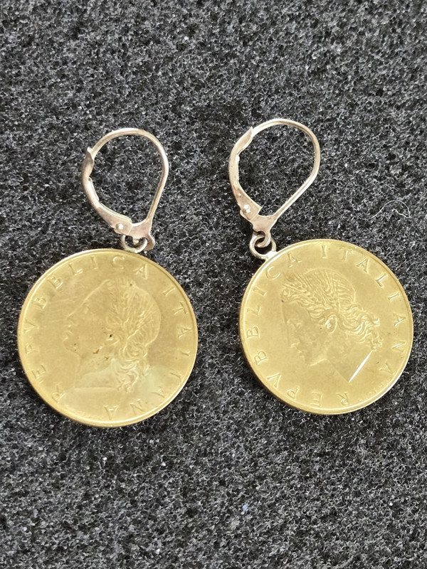 Vintage Earrings - Sterling Silver 925 - Italy Coin 1992 Lire Coin Earrings
