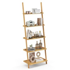 5-Tier Bamboo Ladder Shelf Wall-Leaning Bookshelf Display Bookcase Storage Rack