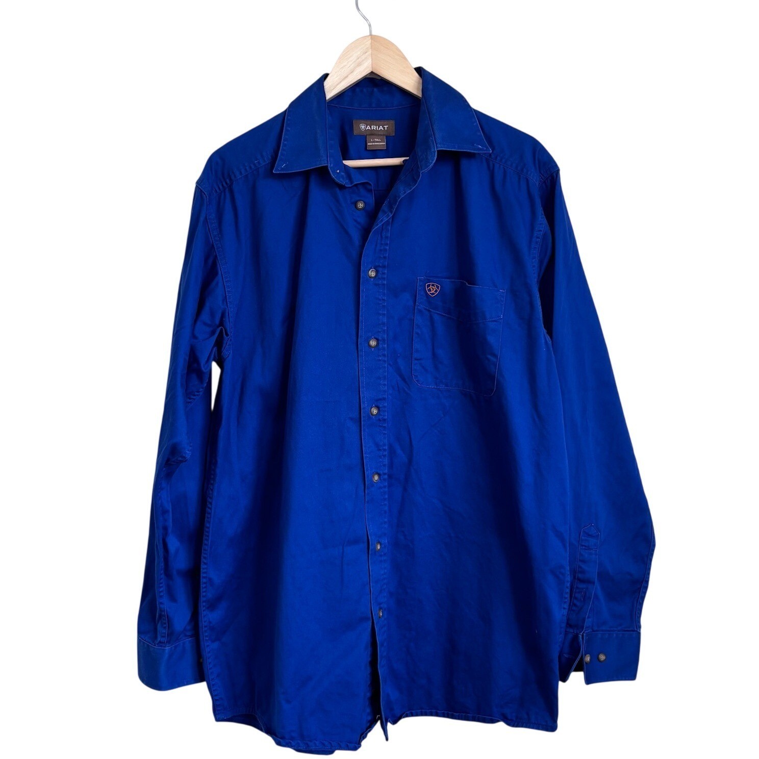 Ariat Mens Western Twill Classic Fit Button Down Shirt Size L Tall Blue Workwear