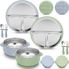 8 Pcs Stainless Steel Kids Plates and Bowls Set with Suction Stainless Steel ...